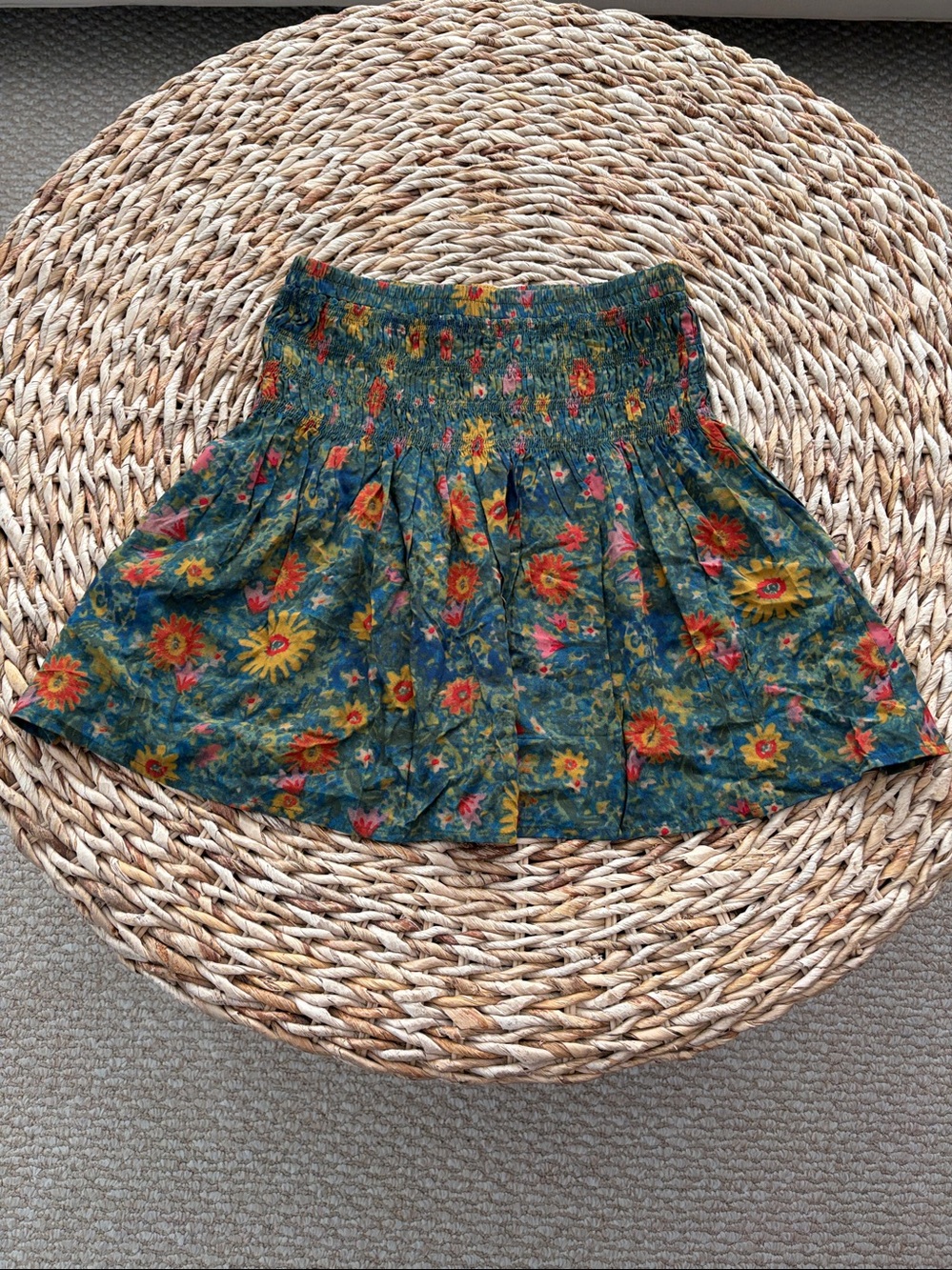 Natural Life Smocked Waist Floral Mini Skirt Boho Teal size S - Picture 3 of 10